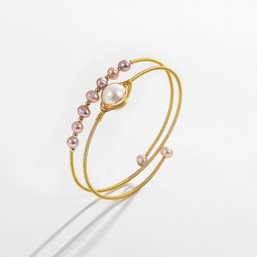 Handcrafted Natural Freshwater Baroque Pearl Bracelet,Winding Design,Opening Adjustable,14k Gold Plated Material