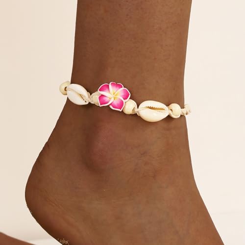 Fesciory Puka Shell Anklet for Women Summer Natural Cowrie Adjustable Ankle Bracelet, Handmade Boho Hawaiian Beach Seashell Jewelry - color: Flower