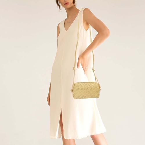 Woven Crossbody Bags for Women Handwoven Purses Vegan Leather Small Handbag Handmade Shoulderbag | Lightweight - color: Yellow