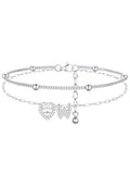 FindChic Silver/14K Gold Plated Layered CZ Initial Ankle Bracelet for Women | Waterproof Stainless Steel, Cubic Zirconia Letter Charm, Non-Tarnish, Hypoallergenic, Adjustable Extender, Summer Jewelry - color: Silver-CZ Heart, size: W