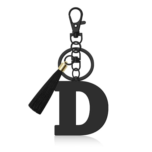 Oubaka Initial Monogram A-Z Keychain for Women, Cute Initial Letter Keychain with Tassel for Handbag Car Key Bag Keyring - color: Black-d