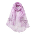 Jeelow Silk Blend Floral Fashion Scarf Shawl Wrap Lightweight Sheer For Women Floral Embroidery Wedding Party Prom - color: Lavender Blossom