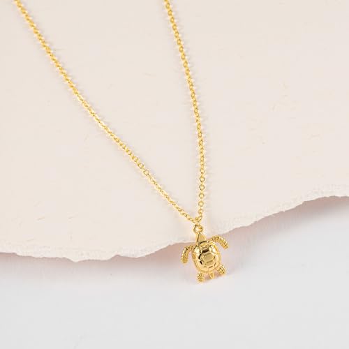VRIUA Gold Necklace for Women - 14K Gold Plated Dainty Italian Horn Star of David Butterfly Bow Sun Lotus Volleyball Baseball Cowboy Boots Necklace Jewelry Everyday for Women - style: Sea Turtles