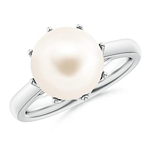 Angara Freshwater Pearl Crown Ring in Silver/14K Solid Gold/Platinum | Freshwater Pearl Solitaire Ring for Women | June Birthstone, Anniversary Jewelry Gift - color: Silver, size: 9.5