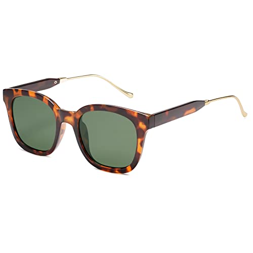 SOJOS Classic Square Polarized Sunglasses Womens Mens Retro Trendy UV400 Sunnies SJ2050 - color: Dark Tortoise/Green