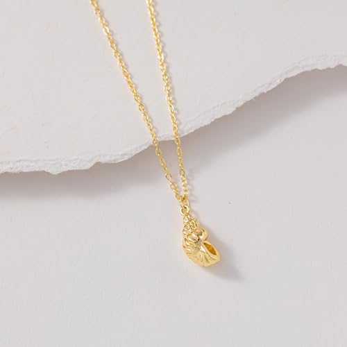 VRIUA Gold Necklace for Women - 14K Gold Plated Dainty Italian Horn Star of David Butterfly Bow Sun Lotus Volleyball Baseball Cowboy Boots Necklace Jewelry Everyday for Women - style: Conch