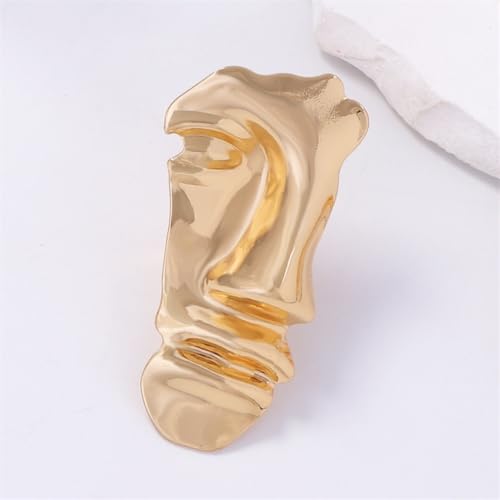 Dtja Vintage Human Half Face Statement Ring for Women Men Gold Plated Adjustable Expandable Large Wide Open Wrap Band Rings Comfort Fit Creative Artistic Birthday Graduation BFF Gift - color: Gold-Tone