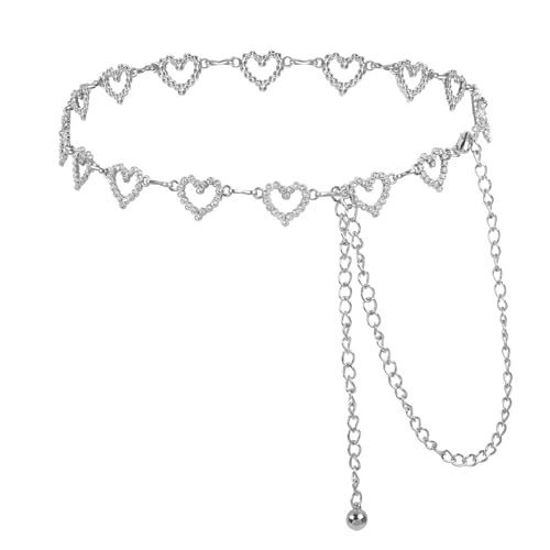 TEBIEKOY Heart Chain Waist Chain for Women, Y2K Floral Belly Chain Body Jewelry with Layered Links for Party, Festival & Night Out - style: Silver Heart