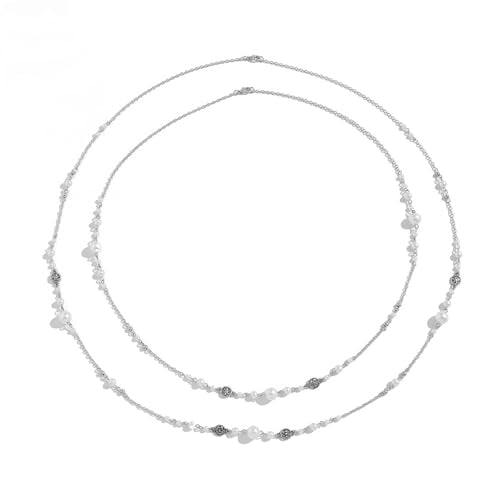 Long Necklaces for Women Pearl Necklaces for Women Long Chain Necklace Dainty Layered Pearl Necklace Statement Sweater Strand Chain Jewelry - color: Silver