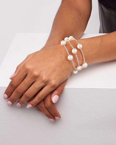 Elegance 11 designs 10mm Crystal White Pearl Blessing Bracelet - style: Style-silver 3pcs