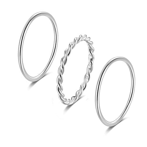 925 Sterling Silver Knuckle Rings for Women Minimalist Thin Stacking Rings Set 3PCS Midi Pinky Ring Size 2.5-8.5 - color: SET 2, size: 3.5