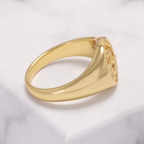 925 Sterling Silver Chunky Signet Rings for Men Women Coin Ring Mens Pinky Ring Engraved Sun Tree Jewelry Size 6-13 - color: Gold