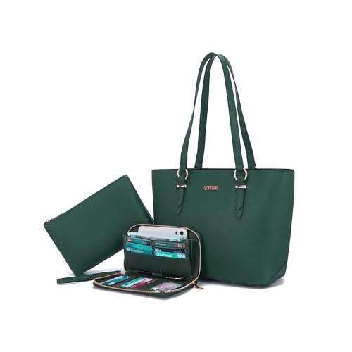 Purses And Wallets Set For Women Work Tote Satchel Handbags Shoulder Bag Top Handle Totes Purse With Matching Wallet - color: A51-3pcs/Set Darkgreen