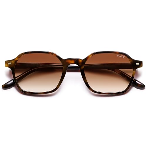 SOJOS Retro Square Polarized Sunglasses Womens Men Trendy 70s Thin Slim Shades Sunnies SJ2674 - color: Tortoise Frame Brown Grading Lens