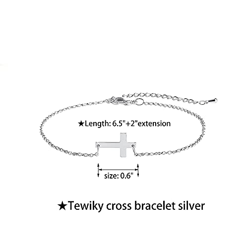 Tewiky Waterproof Gold Bracelets for Women Non Tarnish - Dainty Stack 14K Gold Plated/Sterling Silver Chain Bracelets Set Adjustable Trendy Jewelry for Women - style: silver cross bracelet