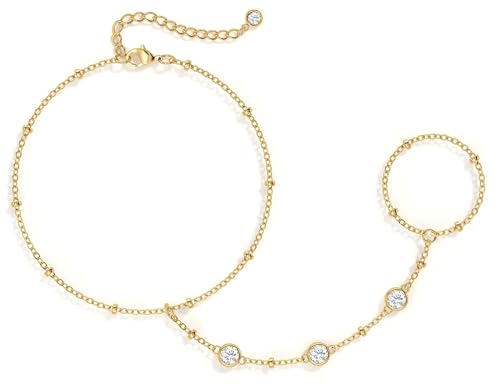 Dearmay Gold Bracelets for Women Waterproof, 14K Gold Plated Minimalist Bracelets Stack Non Tarnish Trendy Dainty Herringbone Vintage Cuban Paperclip Rope Thin Box Link Chain Stackable Jewelry Sets Modern Fashion Accessories Gifts for Womens - style: Gold