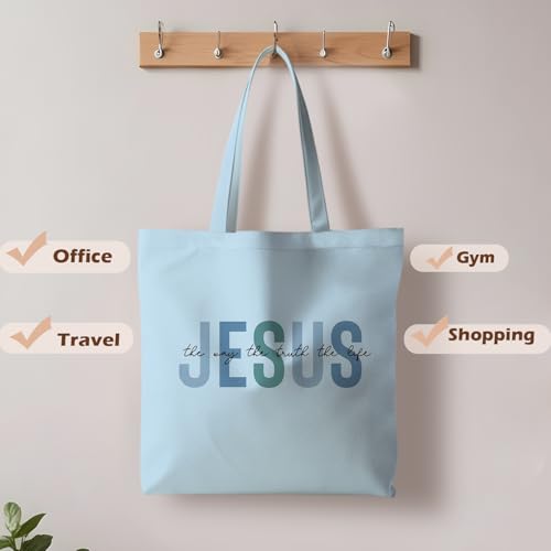Jesus Tote Bag, Christian Tote Bags for Women, Religious Reusable Grocery Bags - color: Blue