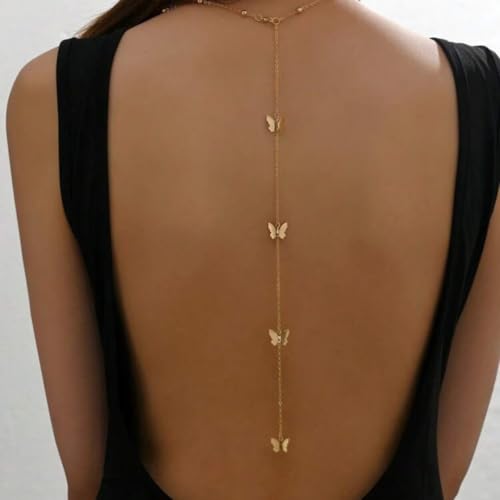 Rhinestone Back Chain Necklace for Women Bridal Wedding Sexy Rhinestone Backdrop Chain Waist Belly Chains Trendy Body Chains Jewelry - style: D-GoldC