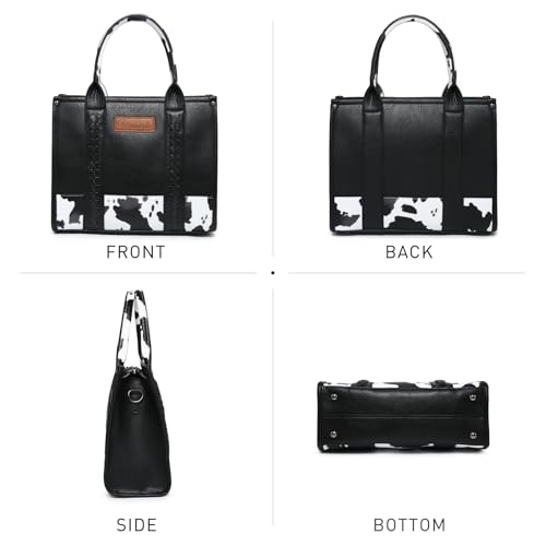 Denim Tote Bag for Women Top Handle Satchel Purse Boho Shoulder Handbags with Wristlet - color: Black