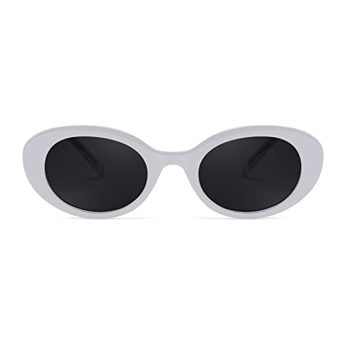 FEISEDY Sunglasses Womens, Retro Oval Cateye Sun Glasses Men, Small 90s Style B4128 - color: White