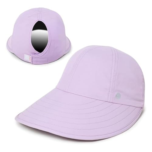 Ponyflo Sunblocker Wide Brim Hat, Patented Women’s Ponytail Sun Hat for Adults, UPF 50 Sun Protection - color: Lavender
