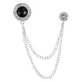 PATIKIL Gem Chain Brooch Pins, Hanging Chain Brooch Suit Pin Tassel Chain Round Crystal Badge Lapel Collar Pins for Men Shirts - color: Silver Tone(Black)