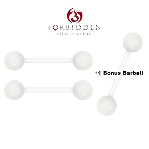 Forbidden Body Jewelry Nipple Rings, Tongue Rings, Nipple Piercing Jewelry, Nipple Jewelry, Flexible Acrylic Barbell Set 14G 16mm (5/8 Inch), 3 Pack - style: White