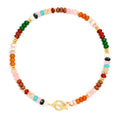 Colorful Beaded Necklace for Women Gemstone Bead Chokers Toggle Boho Natural Stone Surfer Necklaces Summer Beach Jewelry - color: B-Pink&Orange