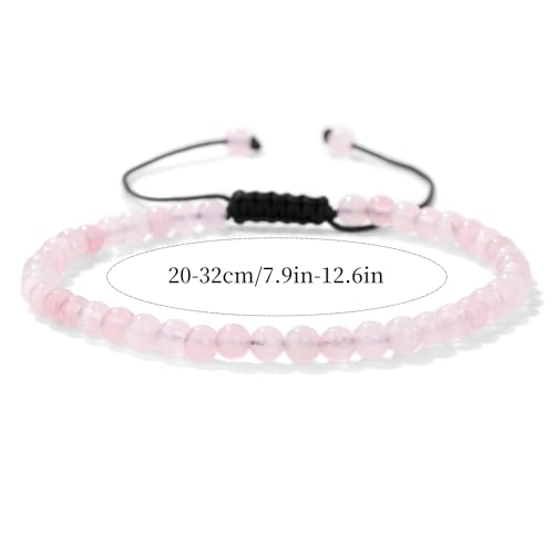 Lit Wall Crystal Anklets for Women Handmade Beach Boho Ankle Bracelet 4mm Adjustable Beaded Ankle Bracelet Waterproof Natural Stone Anklet Plus Size Anklets Gemstone Anklet Jewelry Gift for Her - style: Rose Quartz