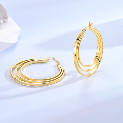 Parmuz 925 Sterling Silver Earrings Hoops for Women Ladies Simple Lightweight Twisted Medium Hoop Earrings With Cubic Zirconia Hypoallergenic Jewelry for Her - color: Gold 4