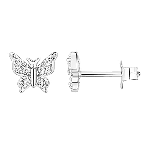 PAVOI 14K Gold Plated Dainty Stud Earrings for Women - 925 Sterling Silver Posts Earrings with Cubic Zirconia - Celestial Lightning Bolt, Moon, Star, and Flower Gold Jewelry Gifts - style: Butterfly