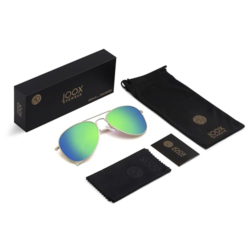 JOOX Polarized Aviator Sunglasses for Women Men, UV400 Protection Lens and Lightweight Metal Pilot Frame JX2775 - color: Shiny Gold/Green Mirror