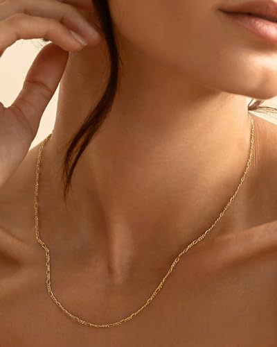 Gold/Silver Chain Necklace for Women Trendy - 925 Sterling Silver Dainty Waterproof Hypoallergenic Sturdy 18K Gold Plated Necklaces Jewelry Gift 14-20 Inch - color: 18K Gold Plated, size: 14"+2"