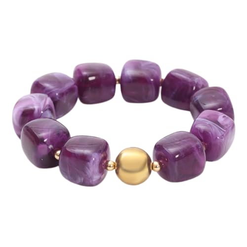 Soyzvteo Chunky Beaded Bracelets Boho Acrylic Geometric Beaded Bangle Bracelet Chunky Statement Jewelry for Women - color: Purple