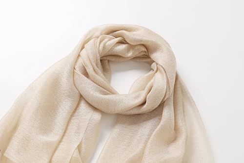Jeelow Silk Blend Floral Fashion Scarf Shawl Wrap Lightweight Sheer For Women Floral Embroidery Wedding Party Prom - color: Champagne Bloom