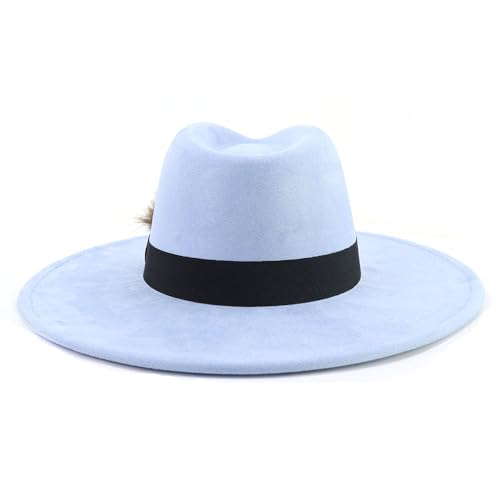 LIDHAY Big Wide Brim Fedora Hats for Women Men Western Suede Hat Panama Hat Outdoor Hats - color: Sky Blue