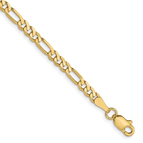 10K Yellow Gold 3.25mm Flat Figaro Chain Bracelet 7" to 8"