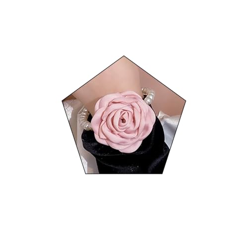 Vintage Imitation Pearl Bracelet with Rose Flower Charm Dainty Pearl Wrist Band Boho Rose Hand Accessories for Women Bridal Wedding Prom Festival - color: Pink