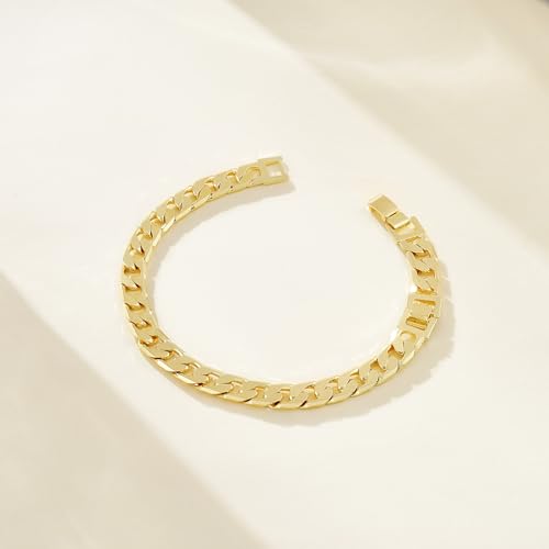 KissYan Gold Ankle Bracelets for Women, 14K Gold Anklets Chunky Cuban Link Chain Summer Beach Foot Jewelry Gifts for Women - color: Flat Cuban-Gold