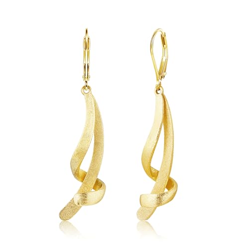 ALEXCRAFT Twisted Silver Dangle Earrings, Hypoallergenic Elegant Lightweight 14k Gold Plated Long Brushed Twisted Tassel Dangling Drop Leverback Earrings for Women Trendy Statement Jewelry in Box - color: Brushed_Gold