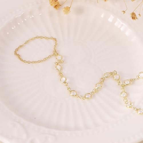 BAYLAY Hand Chain Bracelet, 14K Gold Plated Ring Bracelet Hand Chain Dainty Gold Bracelet for Women Trendy Finger Ring Slave Bracelets Hand Jewelry for Women Summer Beach Boho Gifts Trendy Stuff - color: Multi CZ
