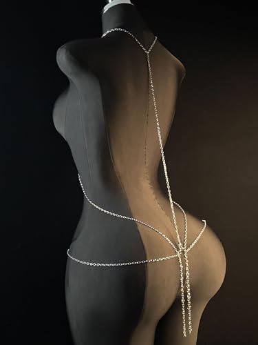 Paloli Gothic Cross Body Chain for Women – Silver Tone Adjustable Waist Body Jewelry, Vintage Filigree Y-Style Harness Necklace for Festival Party Outfit - style: MoonLight Crystal