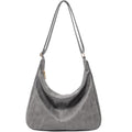 Hobo Bags for Women Foldable Vegan Leather Shoulder Handbag Slouchy Tote Crossbody Purses - color: Grey