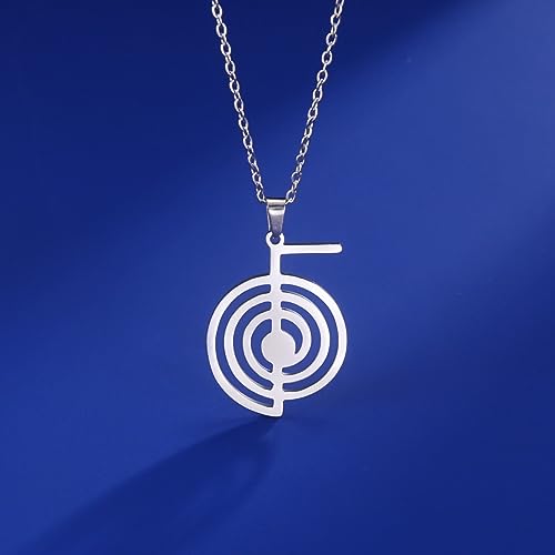 Dreamtimes Cho Ku Rei Reiki Necklace Protection Healing Symbol Yoga Necklace For Women Sacred Geometry Stainless Steel Drop Healing Energy Yoga Power Pendant Necklace Sacred Geometry Amulet - color: SILVER