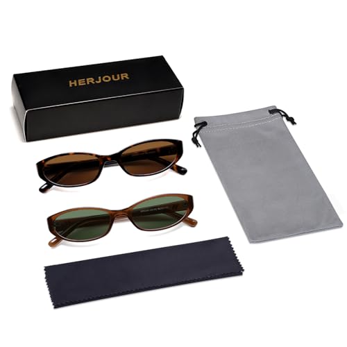 Retro Oval Sunglasses for Women Men Y2k Narrow Cat Eye Sunnies Skinny Shades AR82299 - color: 11. Tortoise+brown
