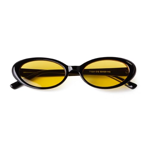 90s Sunglasses for Women Men Retro Small Oval Sunglasses - color: Black/Yellow