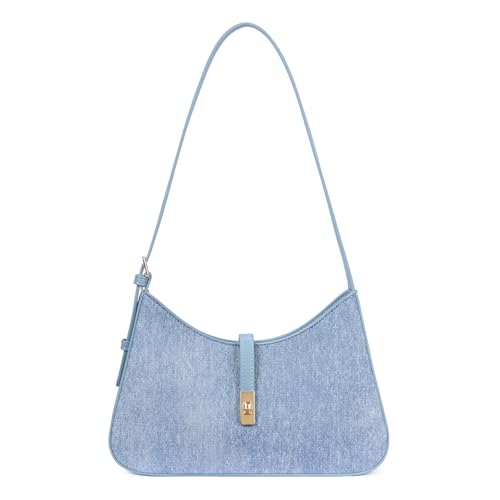 CLUCI Denim Purses for Women, Shoulder Bag, Handbag Hobo Bags Vegan Leather Crossbody Purse with Adjustable Strap - color: B-denim Blue Texture-small