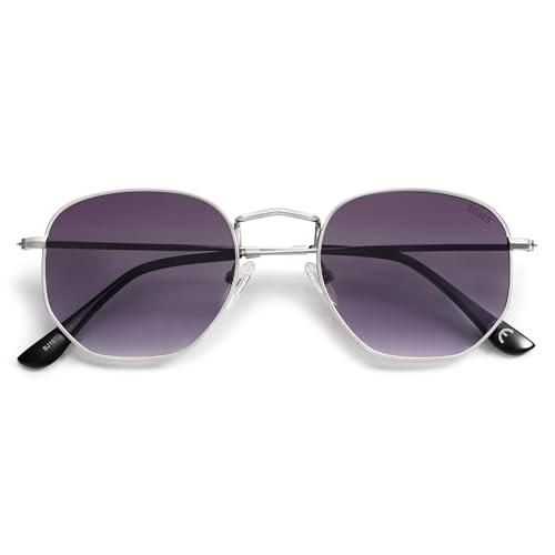 SOJOS Square Polarized Sunglasses for Women Men Small Hexagonal Polygon Shades SJ1072 - color: Matt Silver