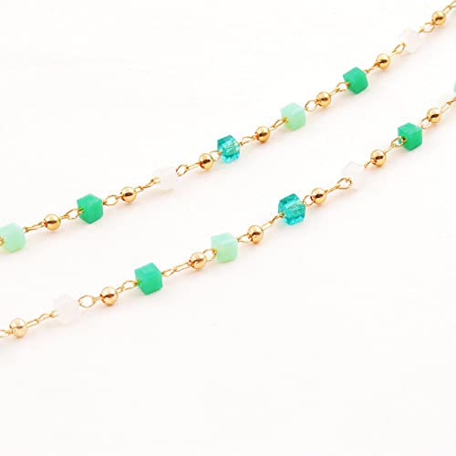 FUTIMELY Bohemia Green Beaded Beads Choker Necklace for Women,Simple Fresh Green Beaded Square Round Bead Choker Necklace - color: Gold