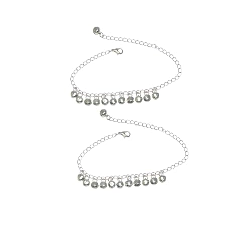 2 Pcs Set Boho Bell Tassel Anklet Bracelet Vintage Sounds Bells Beaded Adjustable Charm Ankle Foot Chain Indian Barefoot Goth Hippie Anklets Summer Beach Belly Dance Jewelry for Women - color: Silver